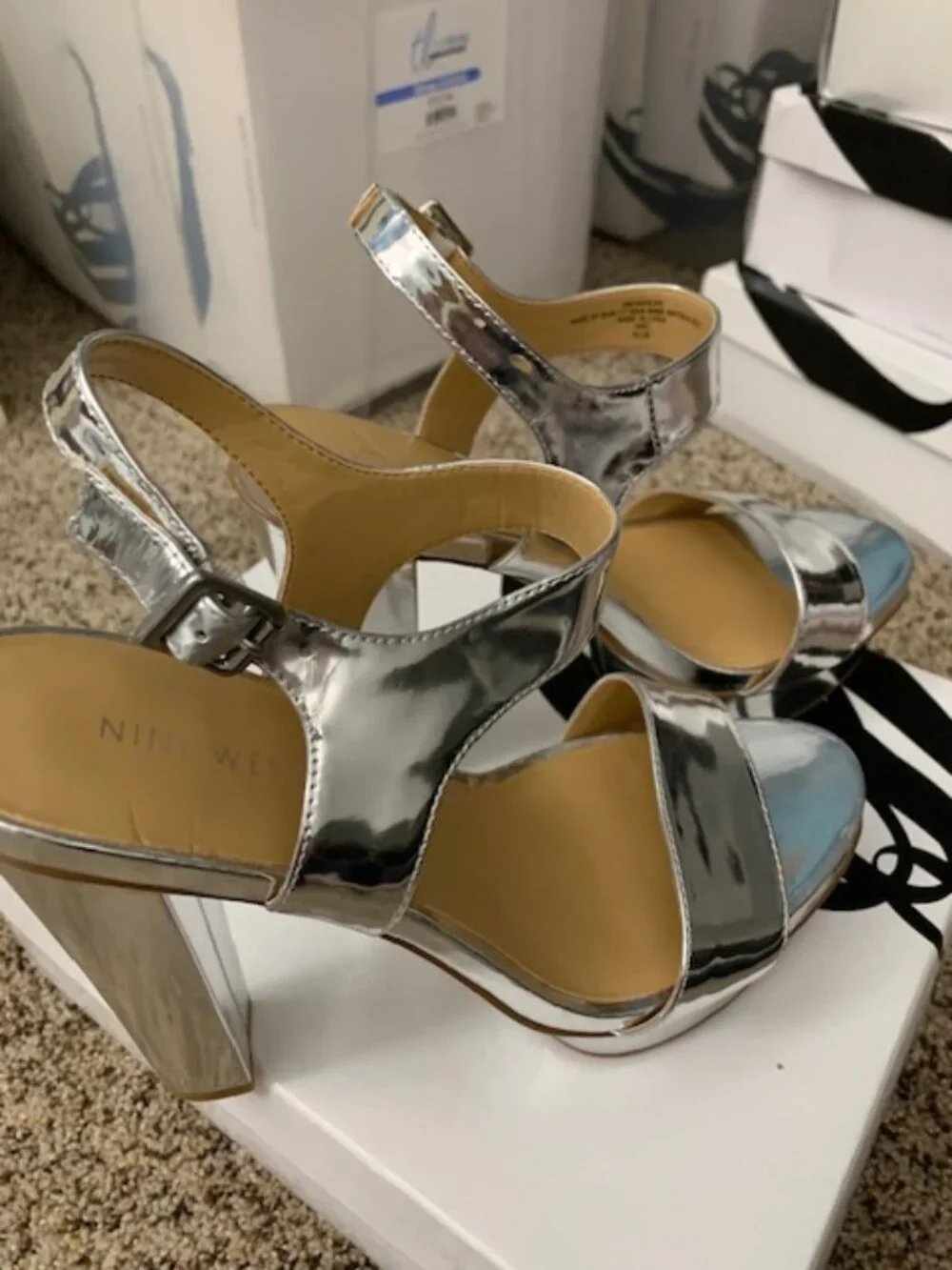 NWT Nine West Silver platform heels